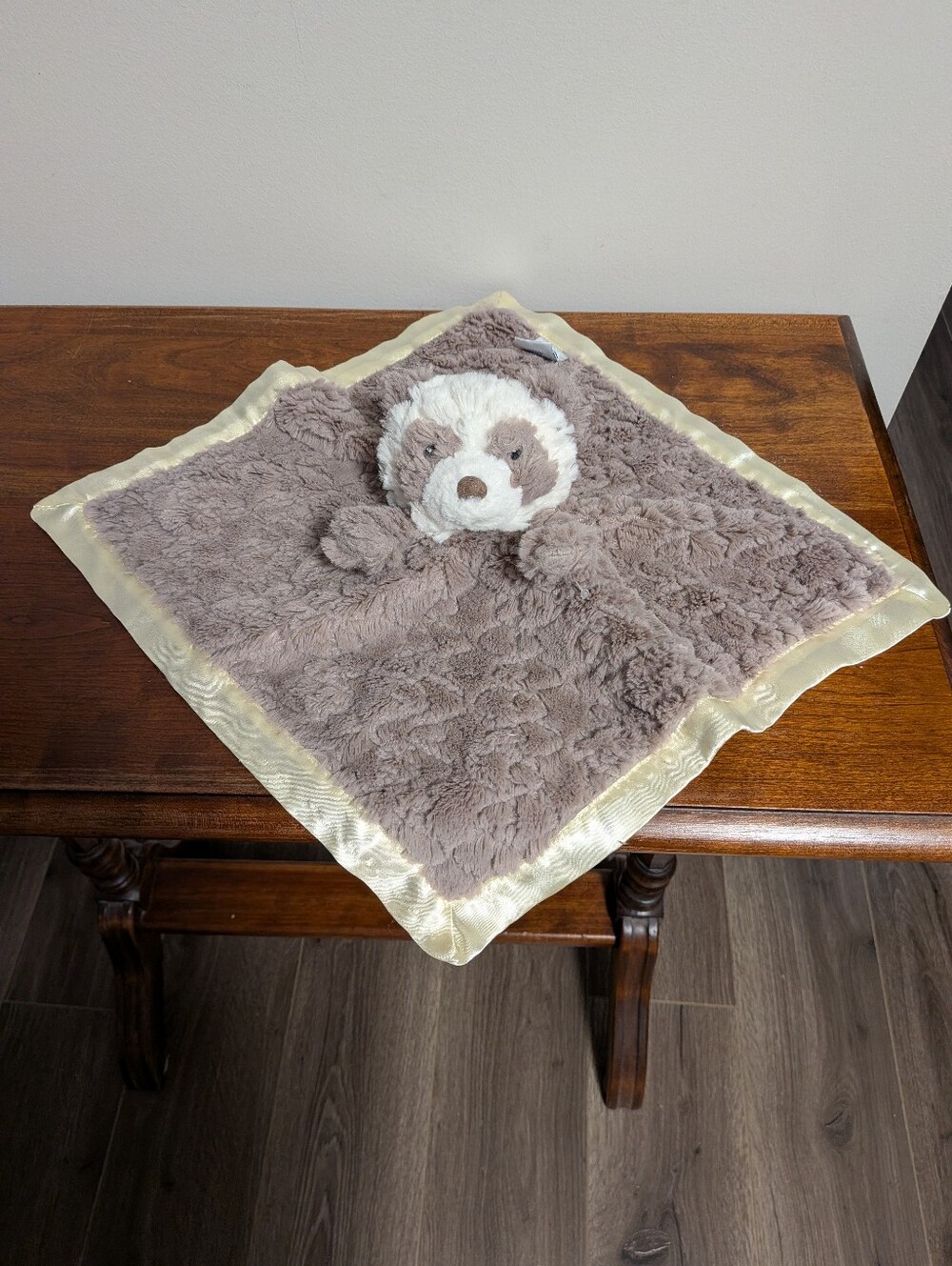Mary Meyer. Plush Panda Bear Security Blanket - Taupe with Cream Satin Trim.